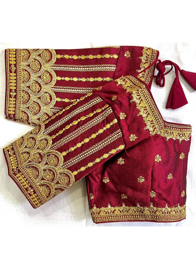 Phantom Silk Maroon Wedding Wear Embroidery Work Blouse